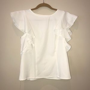 White ruffle-sleeve shirt